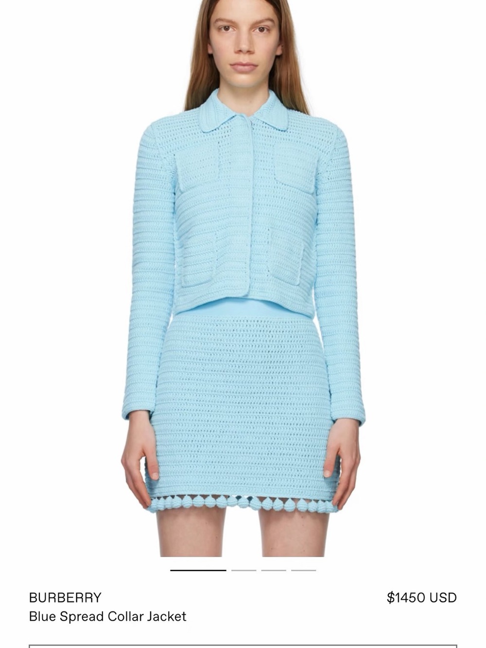 NWTBurberry Light Aqua Crocheted Jacket